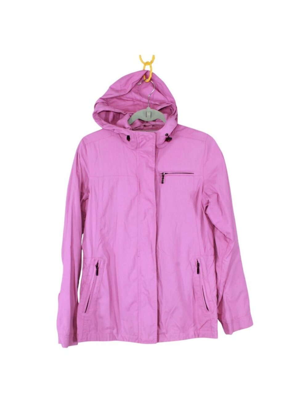 Eddie Bauer Rain Jacket Pink Nylon Lined Full Zip Hooded Rain Hooded Small